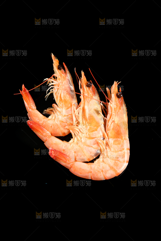黑底上放着对虾