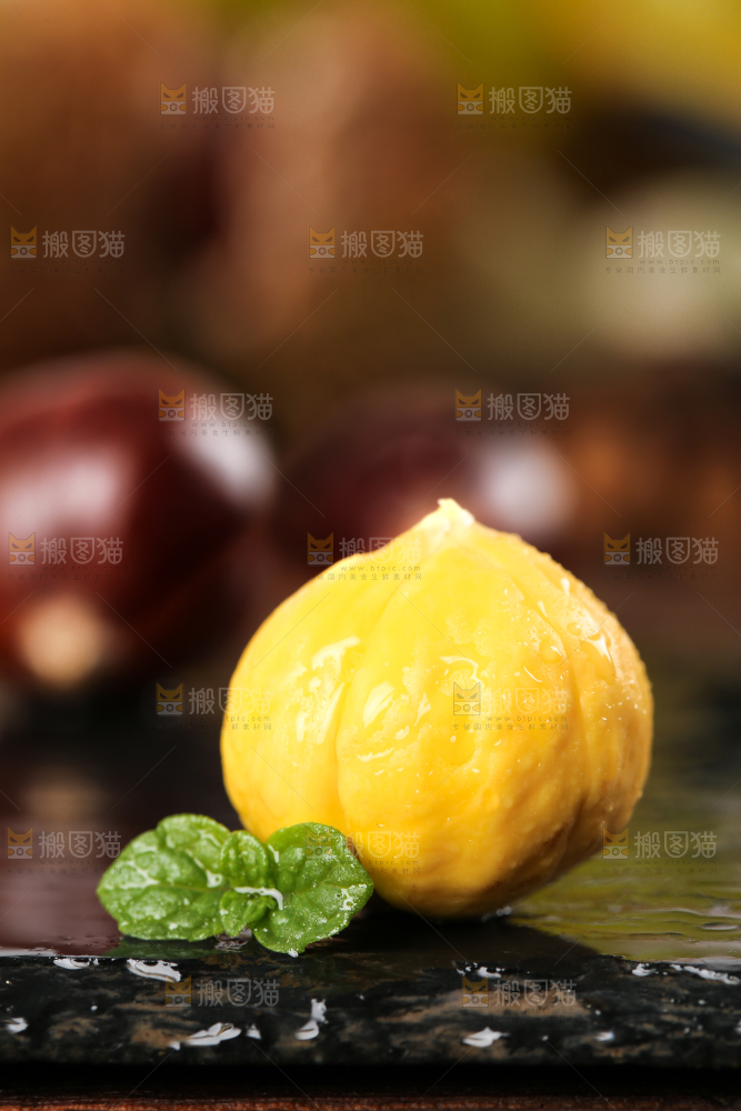 黑底上放着锥栗仁