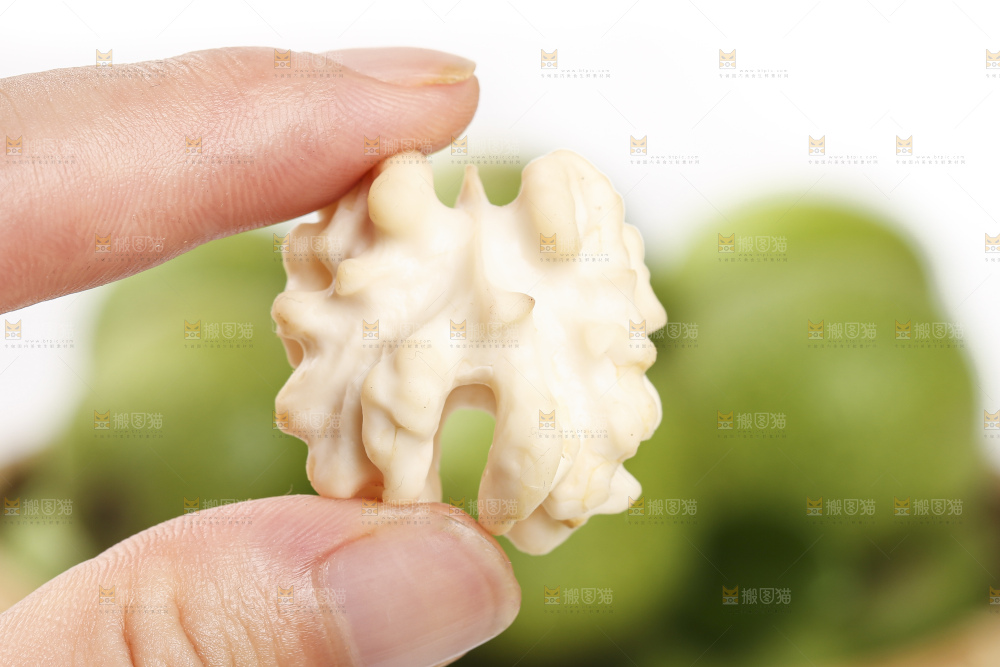 手拿新鲜核桃果仁