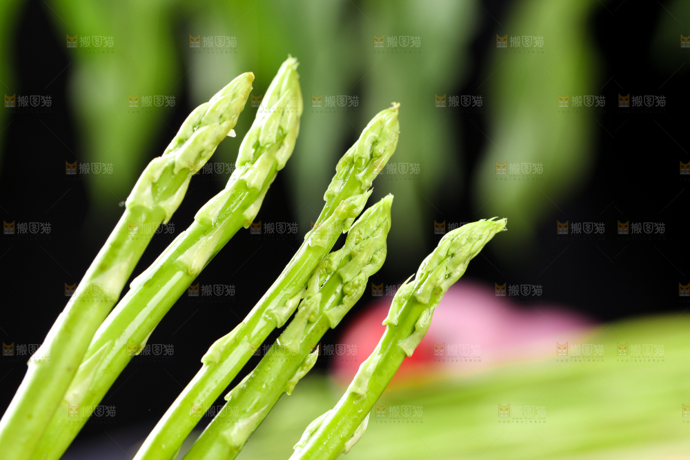 黑石板上的新鲜青芦笋