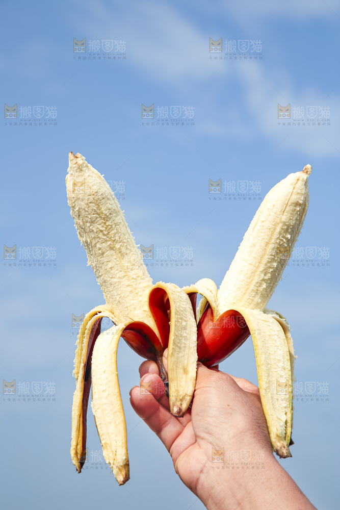 手拿剥皮的红皮香蕉