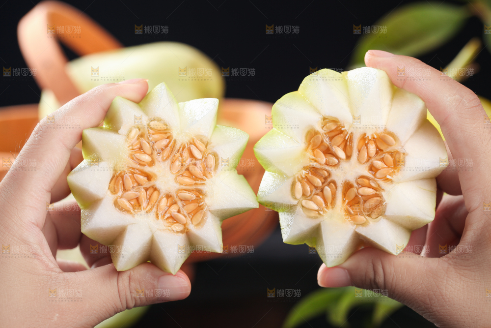 手拿切开的东北香瓜