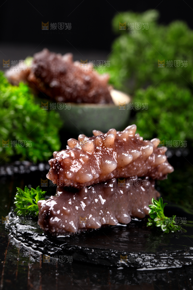 黑石板上的淡干海参