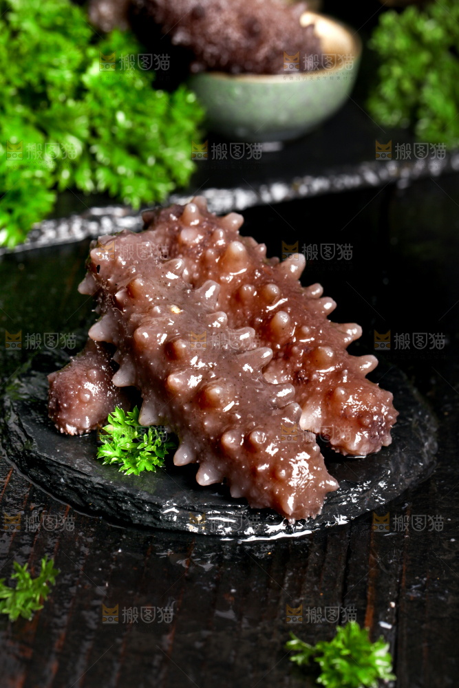 黑石板上的淡干海参