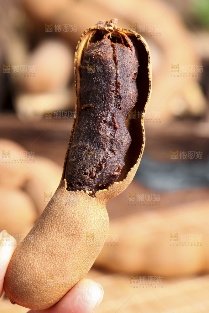 手里拿着带壳罗望子
