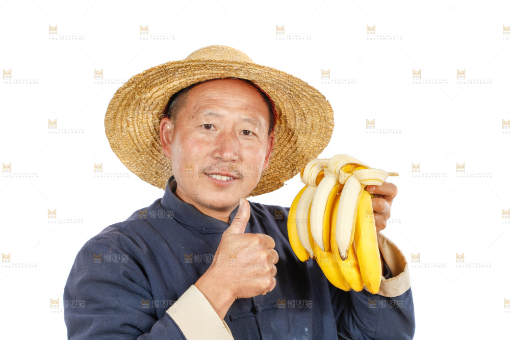 农民手里拿着一串香蕉