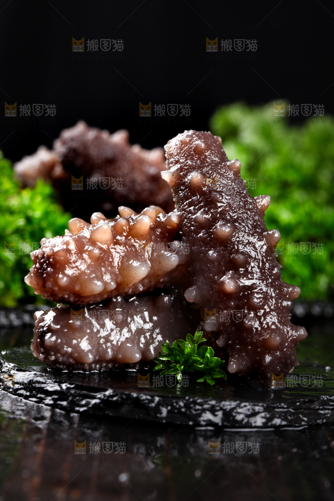 黑石板上的淡干海参