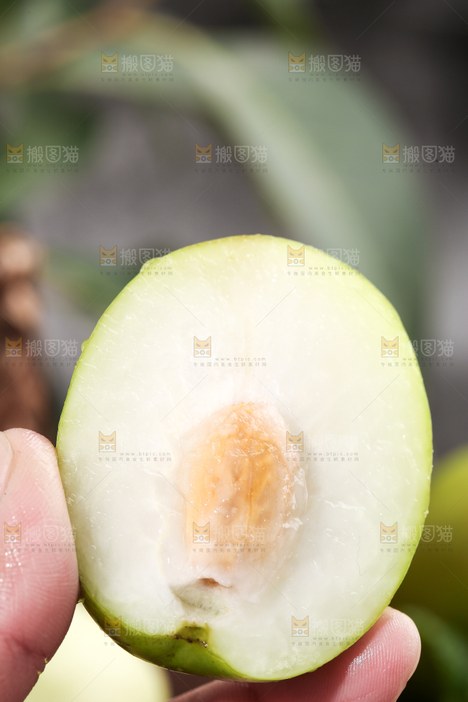 手拿切开的牛奶枣