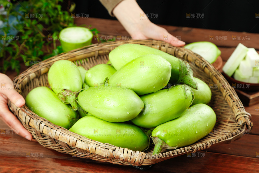 篮子里装着青茄子