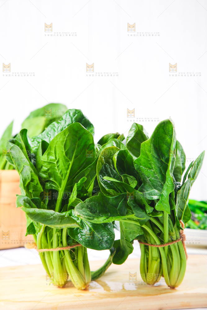 白格子底上的嫩菠菜