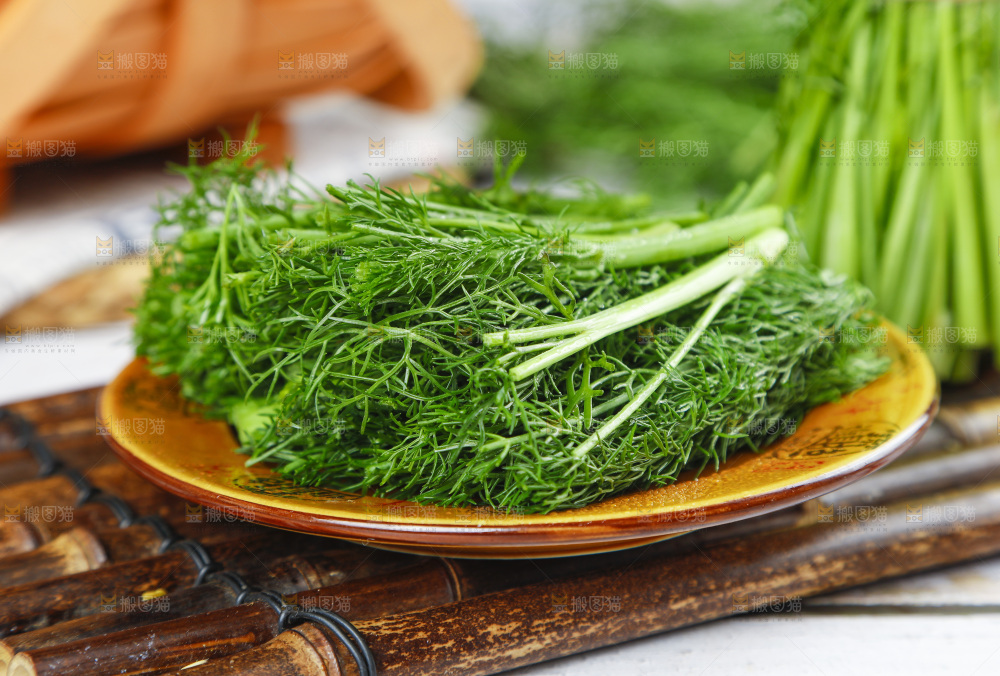 盘子里装着农家茴香菜