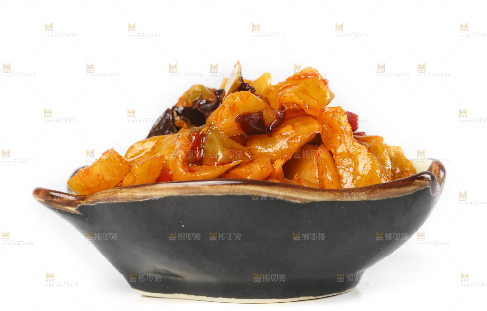 白底上的红油榨菜