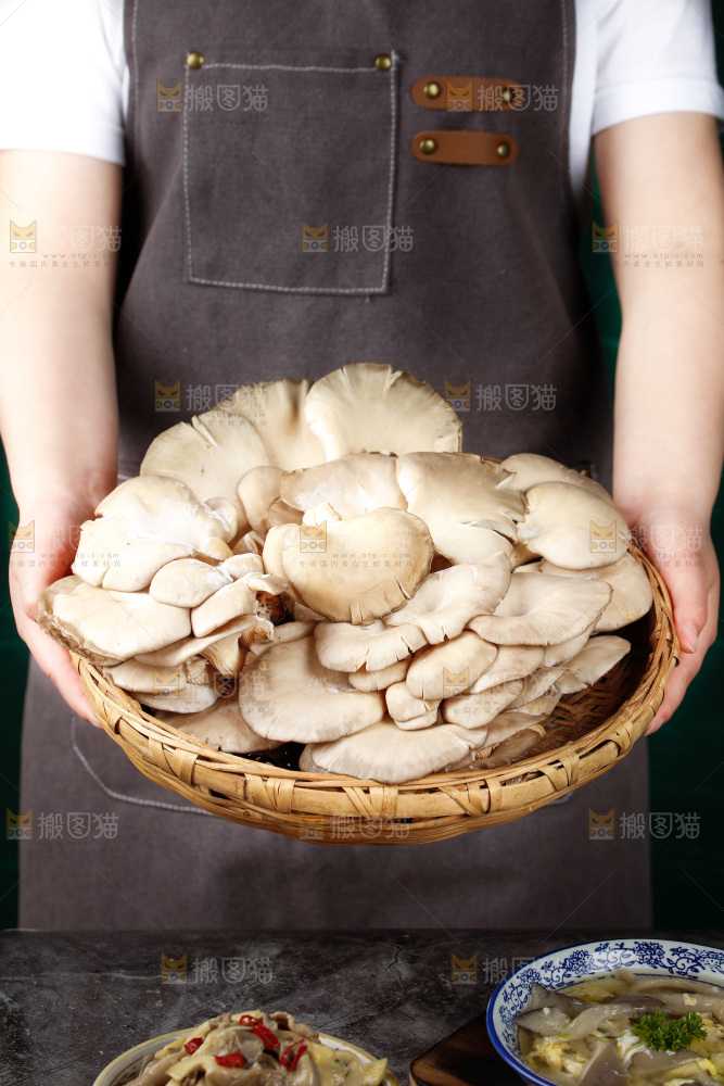 手拿一筐新鲜平菇