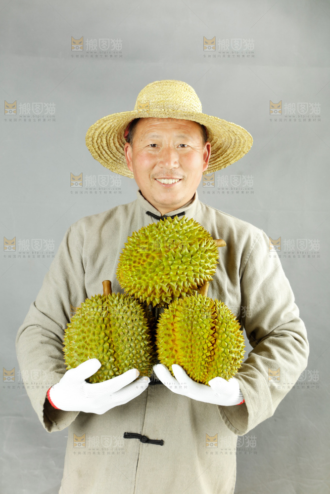 农民手里拿着泰国甲仑榴莲
