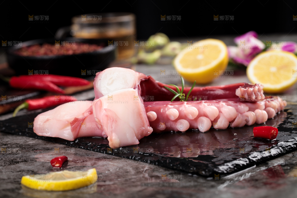 黑石板上的大鱿鱼