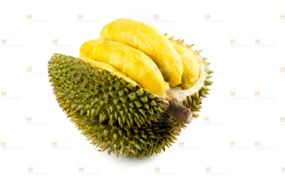 白底上摆放着甲仑榴莲
