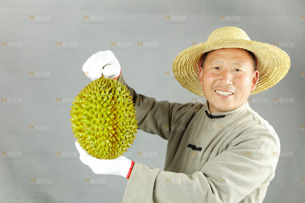 农民手里拿着泰国甲仑榴莲