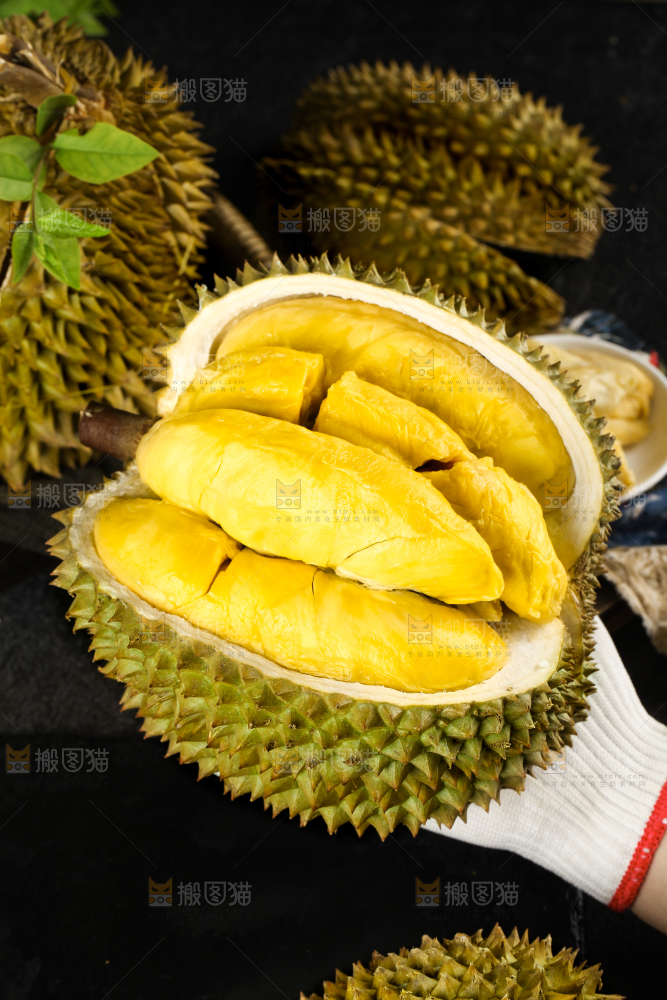 黑底上的进口甲仑榴莲