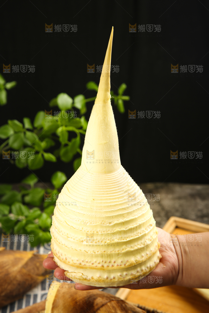 手拿剥皮的竹笋