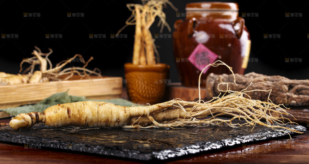 黑石板上的敖东鲜人参