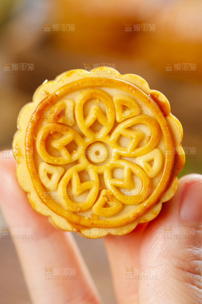 手里拿着上海广式月饼