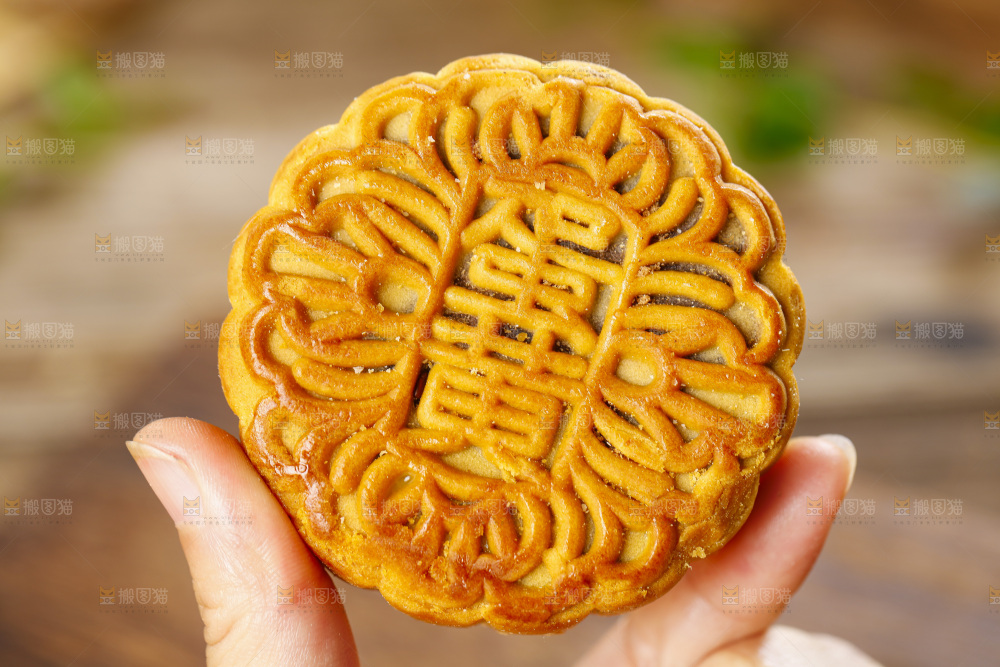 手里拿着上海广式月饼