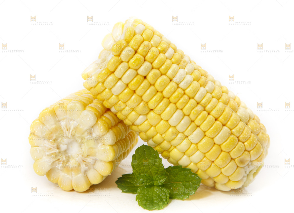 白底放着的玉米棒