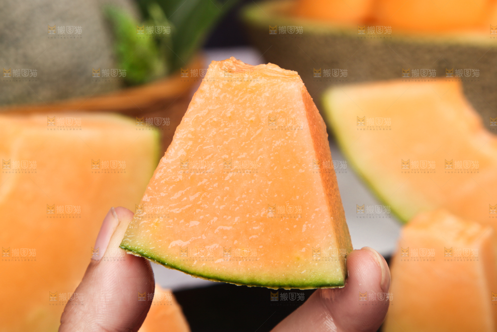 黑底上摆放着网纹蜜瓜