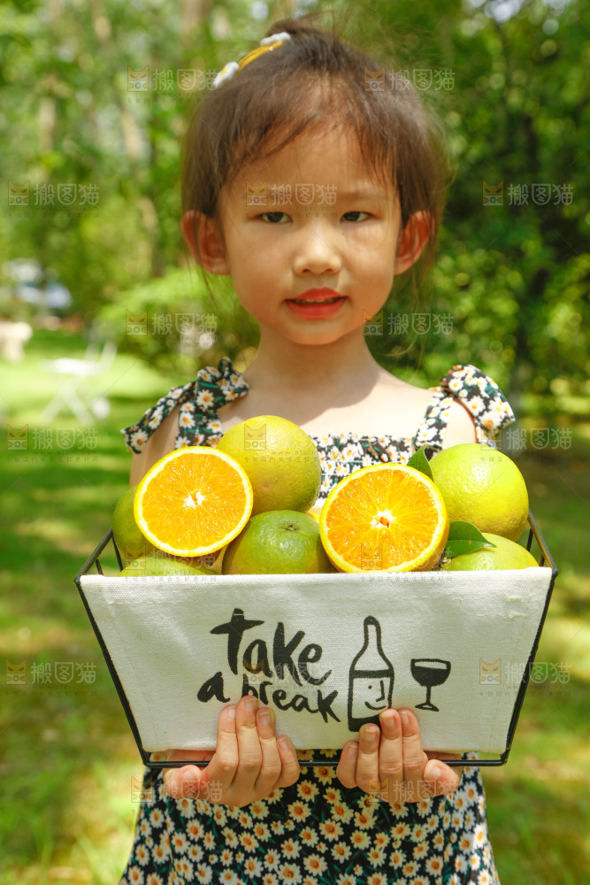 手里端着一篮夏橙