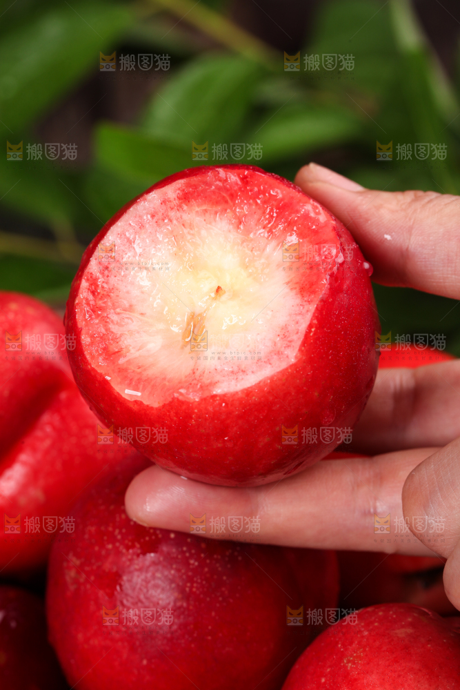 手里拿着脆甜桃子