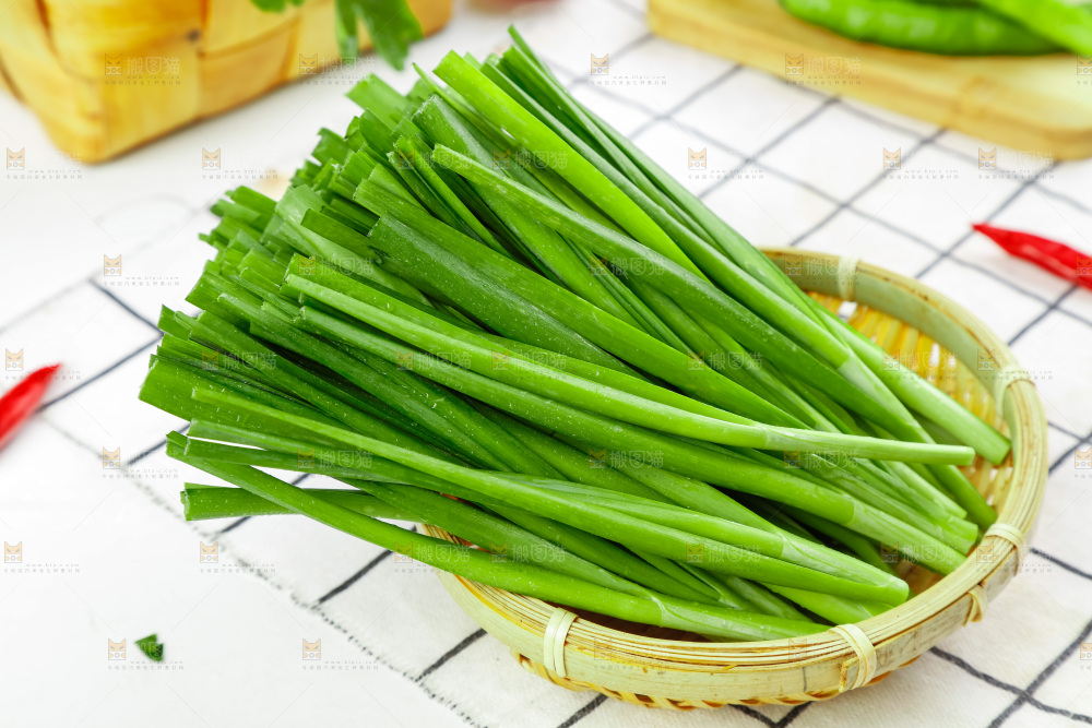 篮子里装着嫩韭菜