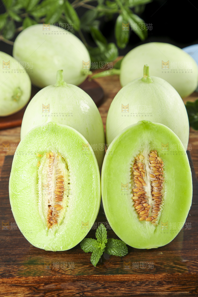 深底上摆放着山东玉菇甜瓜