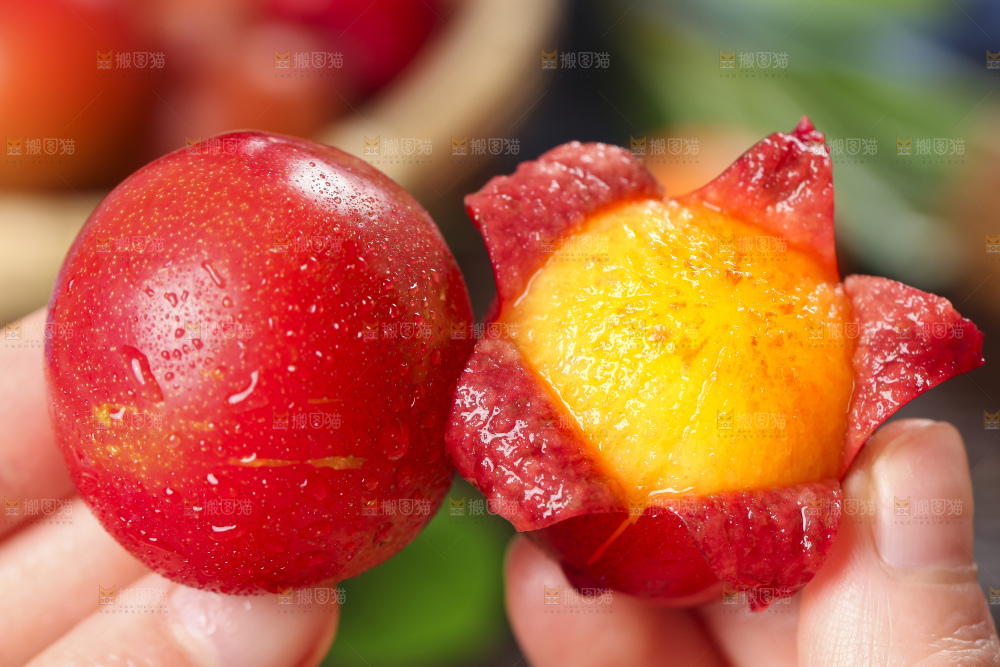 手里拿着红李子