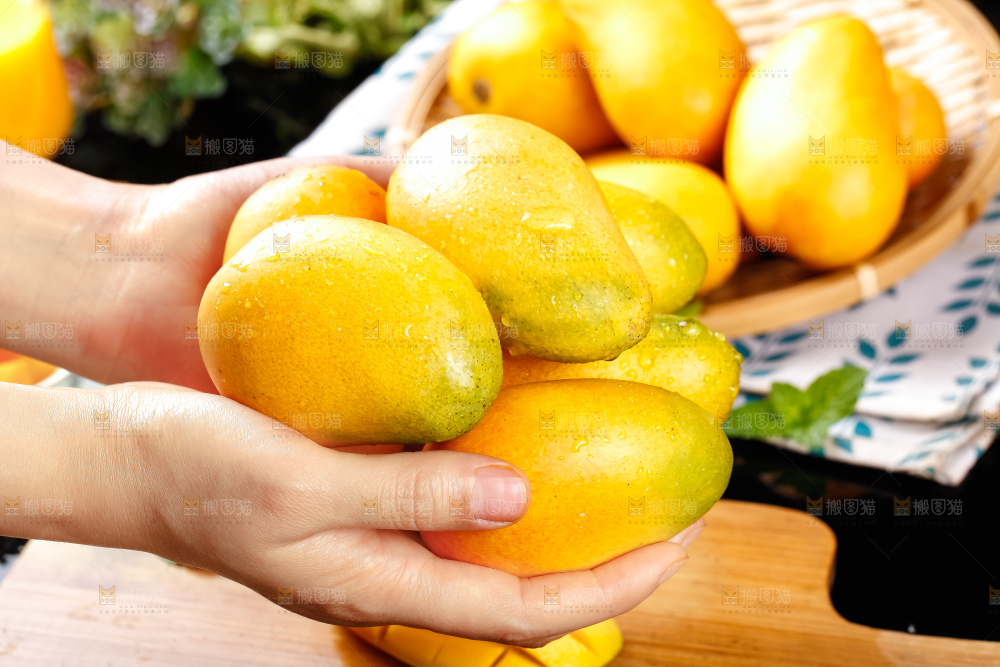 手里拿着芒果
