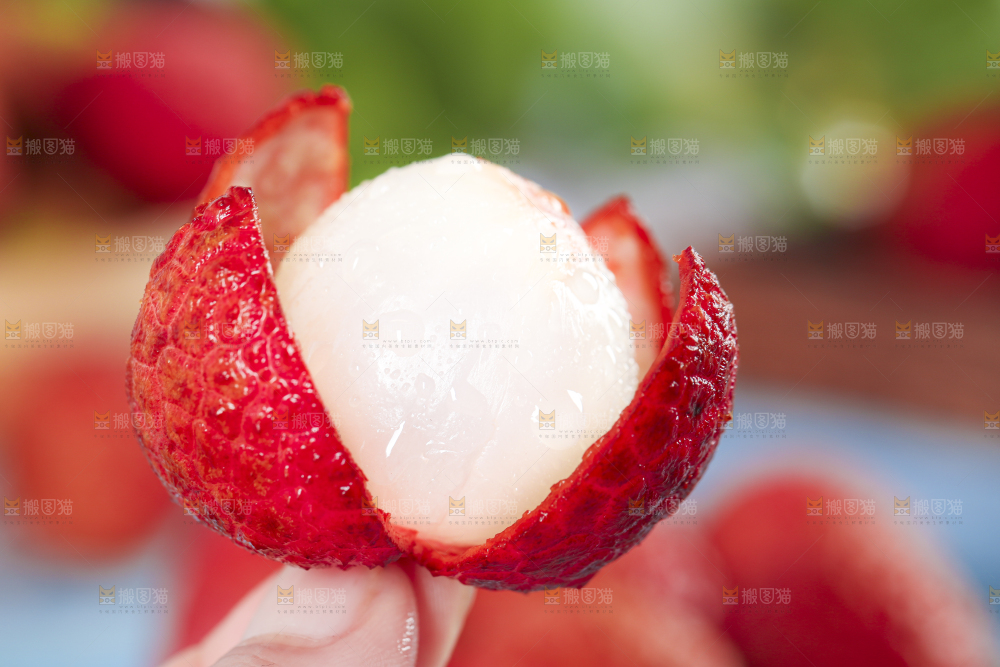 手里拿着鲜荔枝