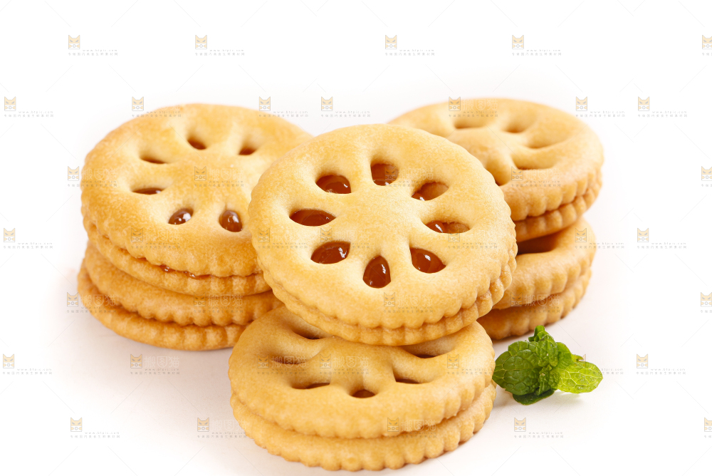 白底上摆放着夹心饼干