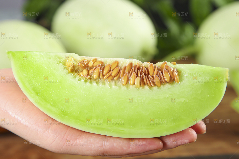 手里拿着新鲜玉菇蜜瓜