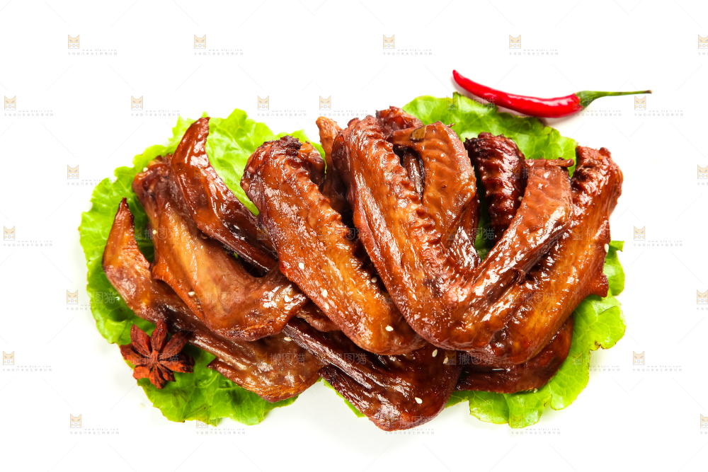 叶子上的香辣鸭翅
