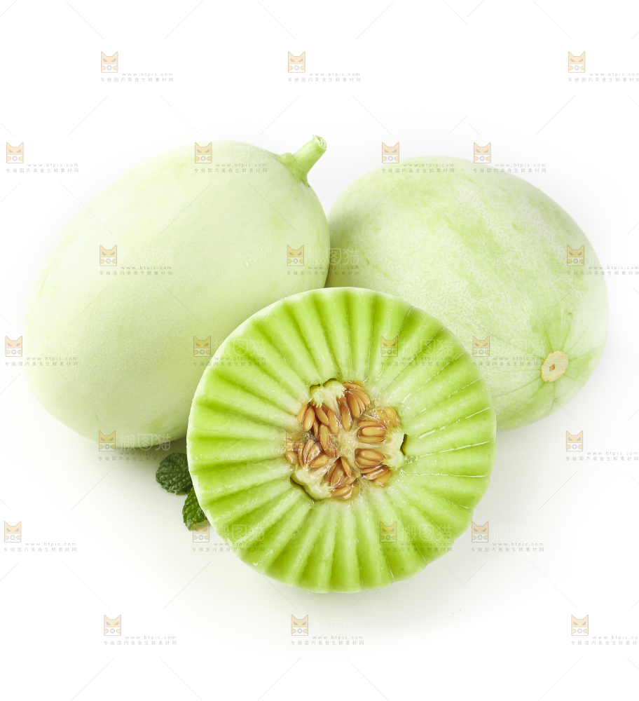 白底上摆放着南汇玉菇甜瓜