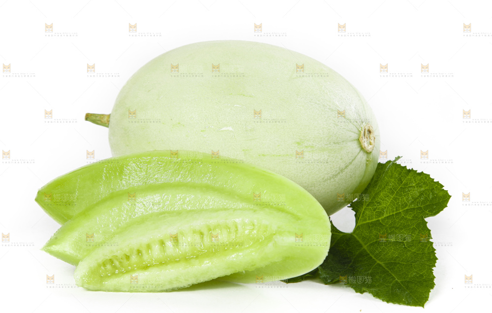 白底上摆放着玉菇蜜瓜