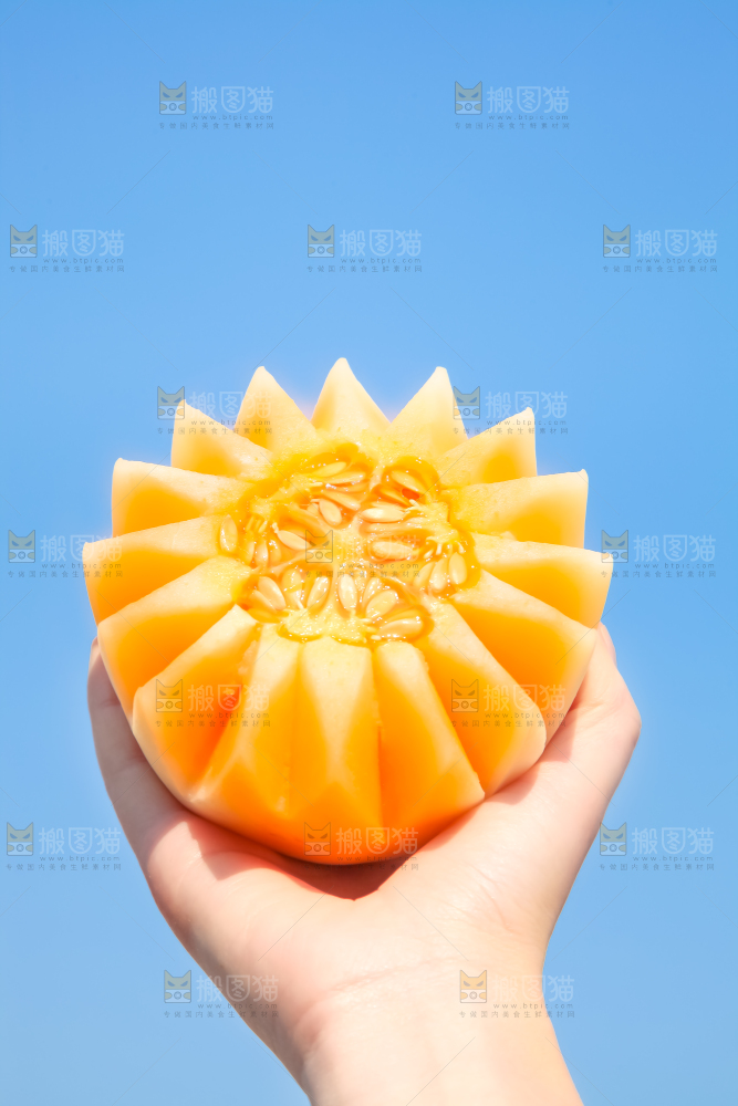 手里拿着东方蜜甜瓜