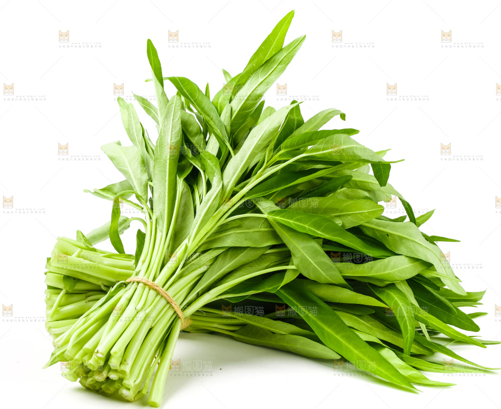 白底上放着空心菜