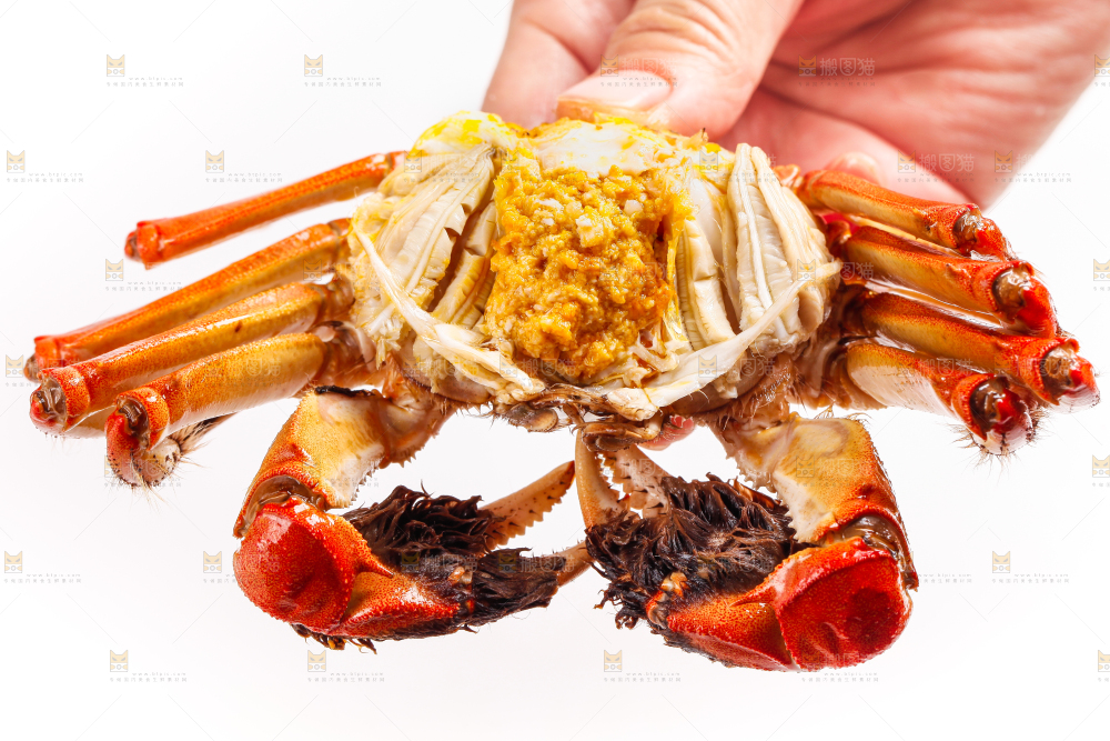 手里拿着清蒸螃蟹