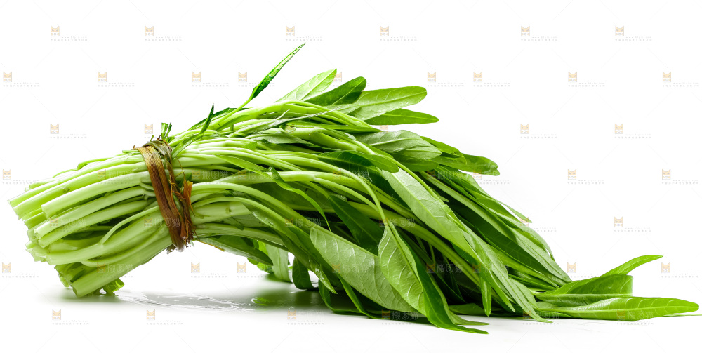 白底上放着新鲜空心菜