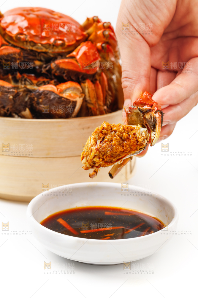 蘸着醋汁的螃蟹