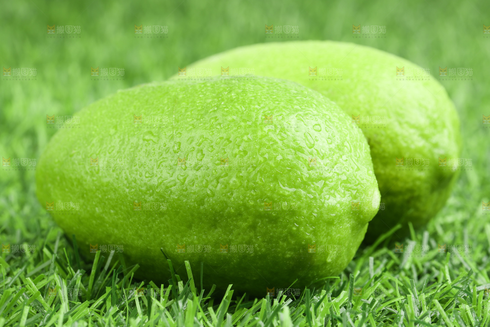 草地上放着香水青柠檬