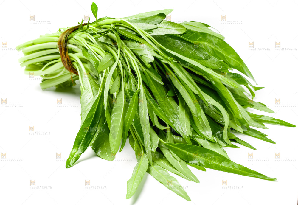白底上放着新鲜空心菜