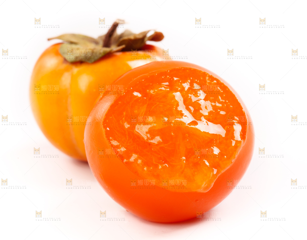 白底上放着甜柿子