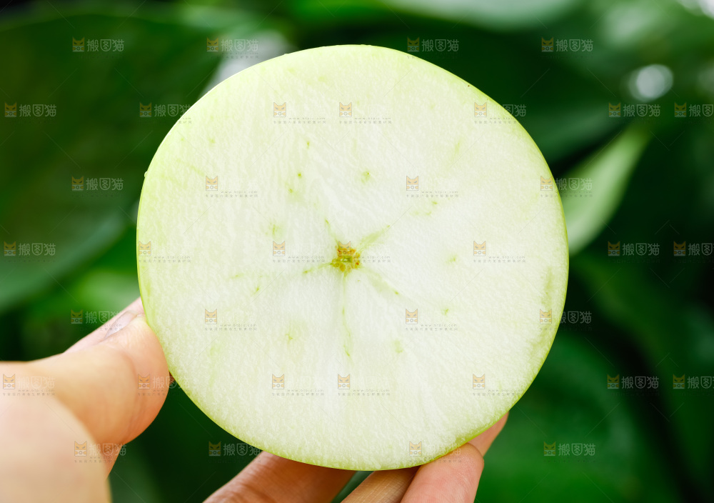 手拿切开的新鲜苹果