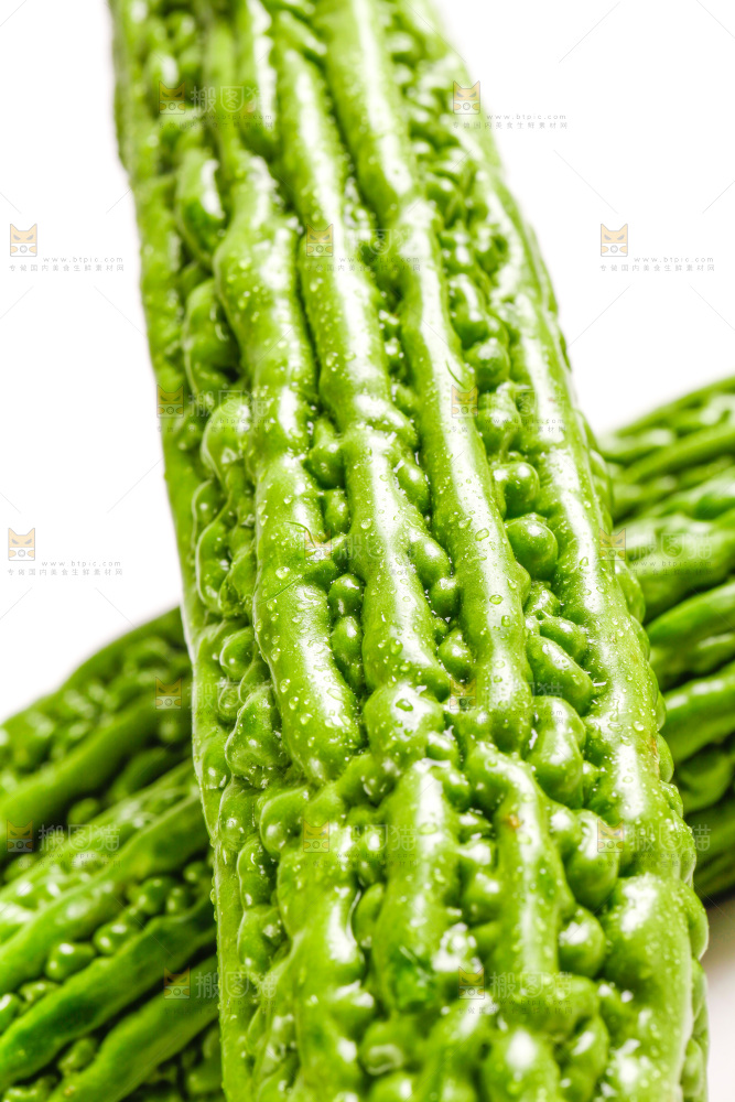 白底上摆放着新鲜苦瓜